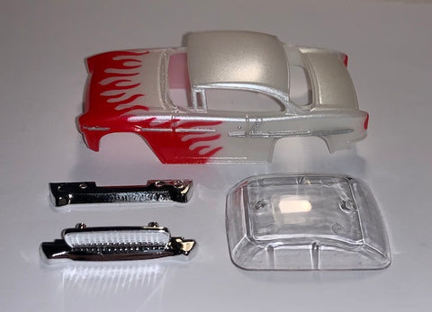 T-Dash 50's Coupe - Pearl White w/Red flames - This body is for T-Jet Chassis (screw on)