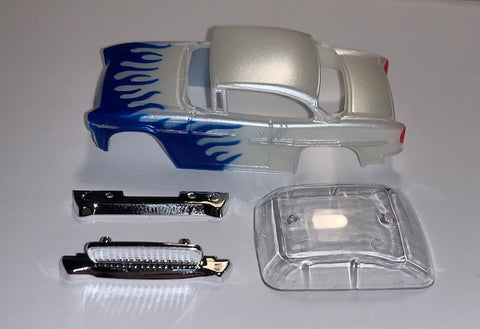 T-Dash 50's Coupe - Pearl White w/Blue flames - This body is for T-Jet Chassis (screw on)