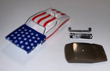 T-Dash Torino - American Flag theme -  This is a T-Jet body, fits screw on chassis....